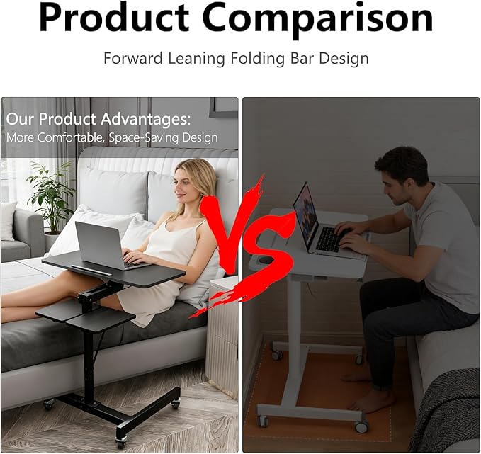 Mobile Standing Desk with Wheels Height Adjustable Laptop Table 27.56 Inch Portable Ergonomic Workstation with Locking Casters &amp Tilting Top Black