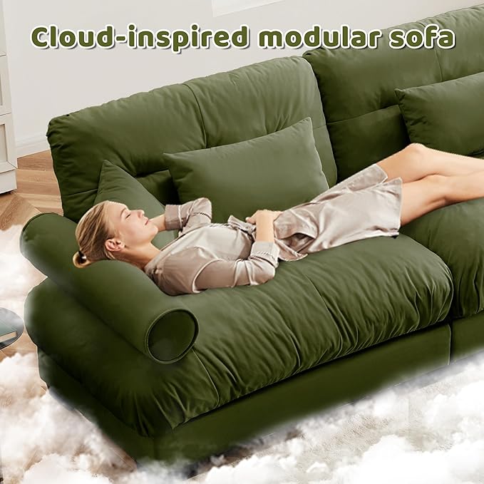 Small Sectional Couch for Living Room 93.7 Loveseat Cloud Couch with Ottoman Deep Seat L Shape Sofa with Pillows Comfy Velvet Sofas Couches