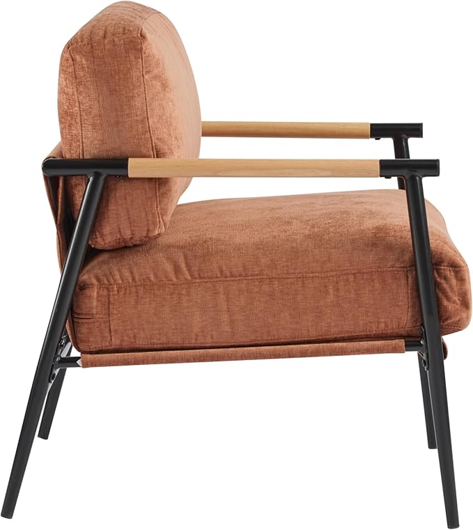 Modern Accent Chair Lounge Arm Chair Upholstered Armchair with Plush Cushions Single Chairs with Metal FrameWooden Armrest - Perfect for OfficeLiving RoomBedroomOrange