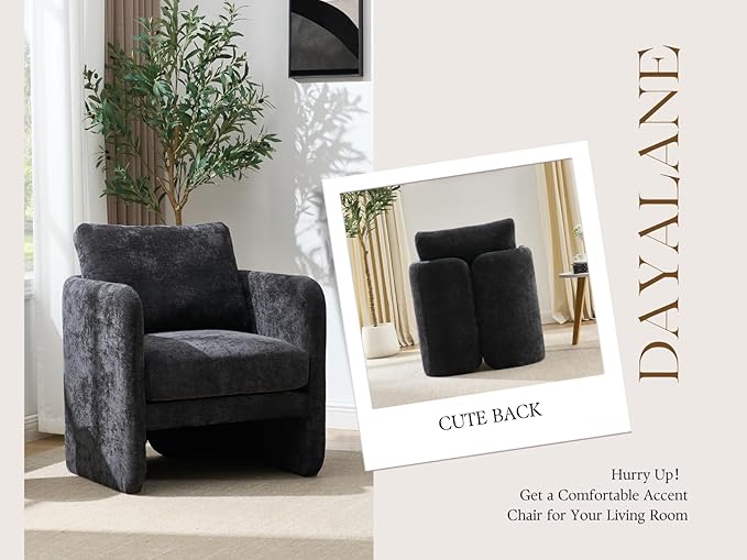 Modern Barrel Accent Chair Mid-Century Beige Chenille Fabric Armchair for Living Room Comfy Upholstered Reading Accent Chairs Single Sofa Chair for Bedroom Waiting Room Office1 PCS Black