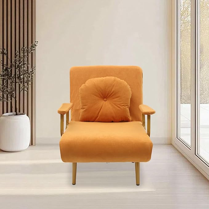 Sleep Chair Bed Convertible Sleeper Chairs for Adults 5-Position Recliner &amp 286lbs Capacity Orange Folding Sofa Bed with Adjustable Backrest &amp Pillow for Small Space Office