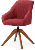 Athena Collection Swivel Modern Accent Chair Linen Upholstered Armchair Office Desk Chair No Wheels with Wooden Legs Comfy Vanity Chair Reading Chair for Bedroom Living Room Office Red