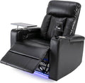 Black Power Recliner Chair with Cupholders &amp Storage - Armchair Electric Reclining with USB Port 360° Swivel Tray Table Cell Phone Stand Ambient Lighting Leather Living Room Chair for Home The