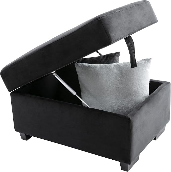 87.4 Sleeper Sectional Ottoman and Hidden Arm StoragePull-Out L-Shape Corner Couch Sofa-Bedw/USB ChargeErgonomic Designfor DormApartmentStudioOfficeBlack
