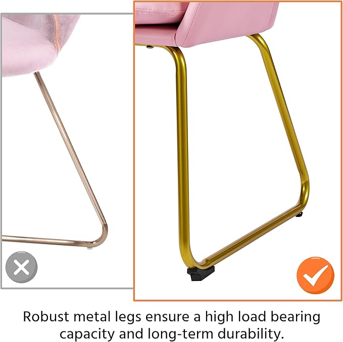 Yaheetech PU Leather Dining Chair Flower Shaped Armchair with Golden Legs Upholstered Side Chair for Kitchen Dining Room Living Room Set of 2 Simple Pink