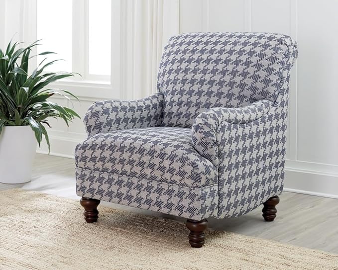 Coaster Home Furnishings - Glenn - Wood - Upholstered Accent Chair with English Arms Houndstooth Check Pattern Turned Legs and Attached Cushions - Living Room - Blue - 903093