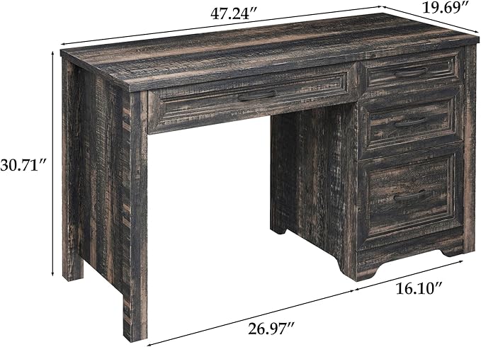 Farmhouse Executive Desk with Drawers Wood Computer Desk with Ample File Drawer Rustic Home Office Desk with Storage for Bedroom Living Room Dark Oak