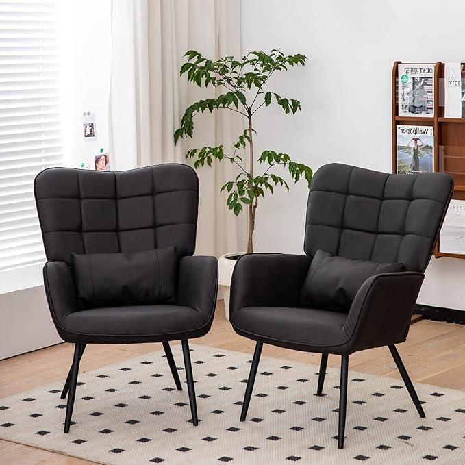 Leather Armchair Modern Accent Chair High Back Living Room Chairs with Metal Legs and Soft Padded Sofa Chairs for Home OfficeBedroomDining Room (Grey 1pc)