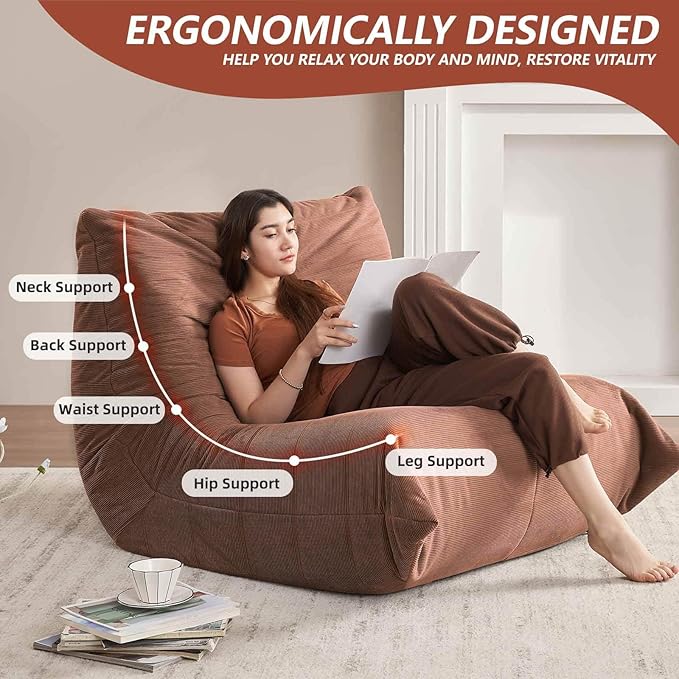 Modern Living Room Adult Bean Bag Floor Sofa Super Soft and Comfortable Memory Foam Lazy Sofa Togo Recliner Furniture Suitable for Balcony Bedroom Fireside Chair (Orange)