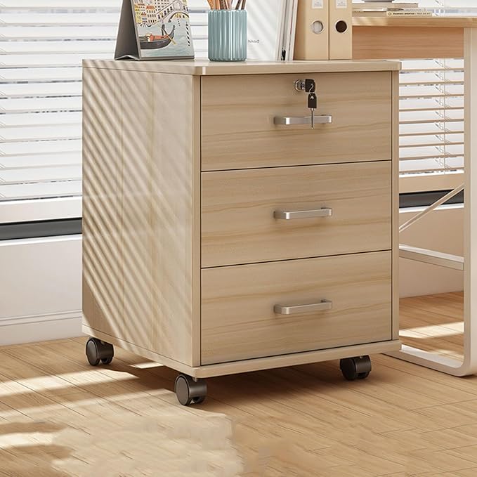 3 Drawer Wood File Cabinet Mobile File Organizer with Locking Wheels for Home Office/Legal/Letter/A4 File Storage Wooden Filing Storage Vertical Cabinets Drawers for Under Desk(Light Wood)