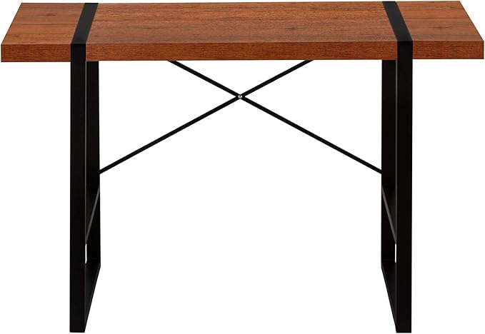 Penau Modern Cherry Wood Computer Desk for Home Office Sturdy Black Metal Base 49 Inches Long Versatile Design Industrial Style