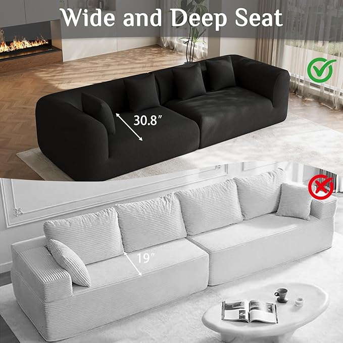120 Oversized Boneless Sectionals for Living Room Comfy Plush Modular Sectional Sofa Modern Modular Couch Chenille Cloud Couch Sectional with Deep Seat 4 Seater No Assembly Needed Black