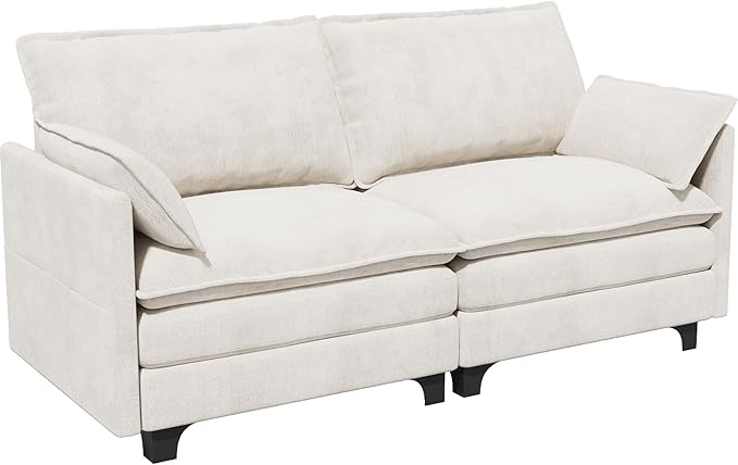 71.9 Loveseat Modular Sectional Sofa Chenille Cloud Couch with Armrest Pillows Modern 2 Seater Deep Seat Couches with Side Pocket for Living Room Bedroom and Apartment Beige