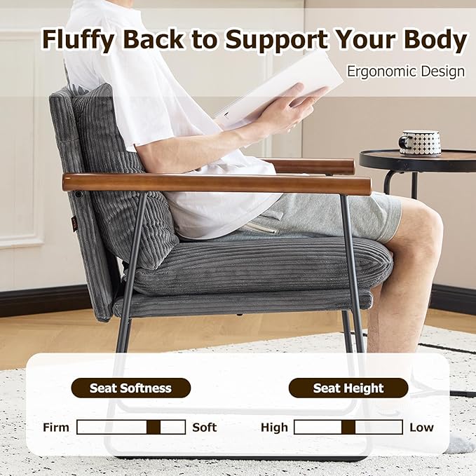 Furnilivng Small Sling Accent Chair Comfortable Boucle Fabric Arm Chair Upholstered Cozy Reading Chair for Living Room Bedroom Dressing Room Home Office Grey