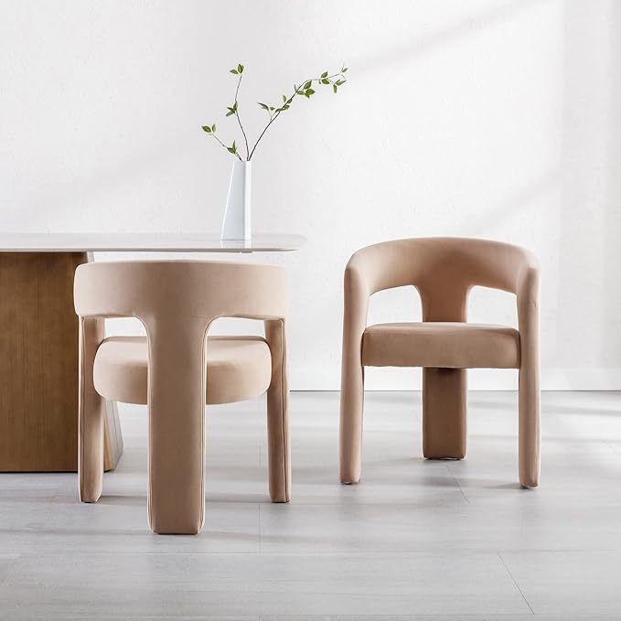 Wahson Modern Dining Chair Set of 2 Velvet Upholstered Barrel Kitchen Chair Round Dining Chairs with Wooden Legs Assembled Accent Armchairs for Dining Room/Living Room/Bedroom/Side Khaki