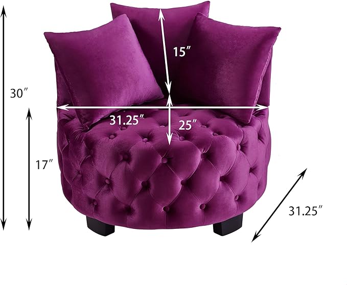 GDFStudio Upholstered Tufted Accent Chair Contemporary Velvet Leisure Chair with Curved Back and Integrated Arms Modern Round Accent Chair for Living Room Violet