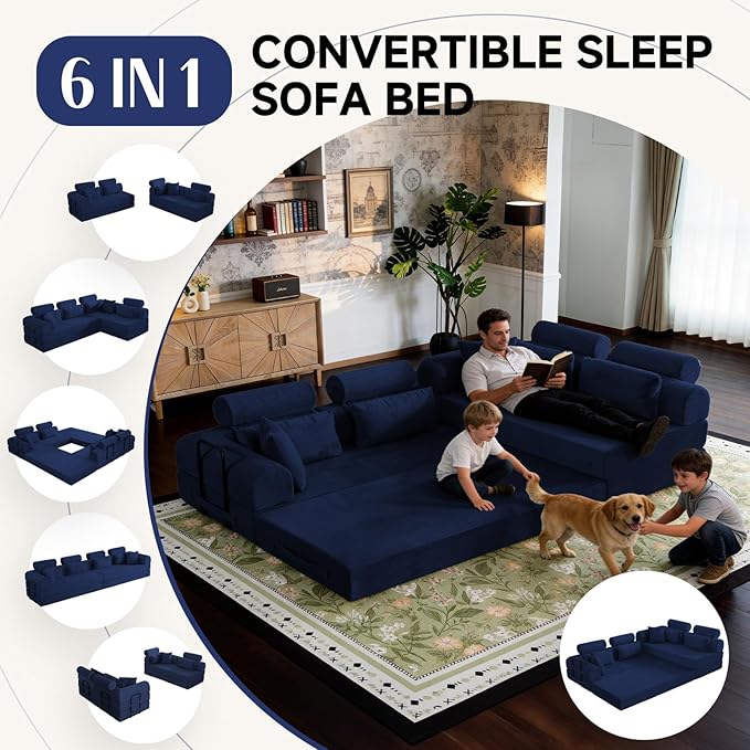 106” Cloud Sectional Couch L-Shaped Sofa with Right Facing Chaise Corduroy Boneless Couches Compressed Modular Sectional Sofa with Deep Seat High Backrest Headrest (Blue)