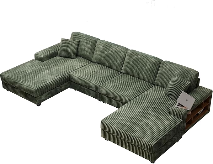 ERYE U-Shaped Modular Sectional Sofa Convertible Symmetrical Sofa Couch with Removable Chaise Lounges U Shaped Double Chaises Sectional Couches with Storage Armrests