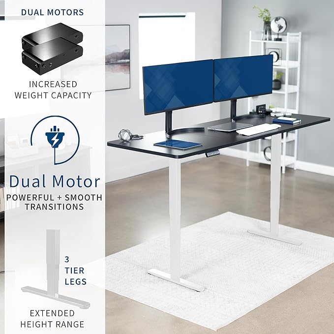 VIVO Electric 83 x 30 in Dual Motor Sit Stand Desk Memory Height Adjustment 2B Series Black Top White Frame DESK-KIT-2W8B