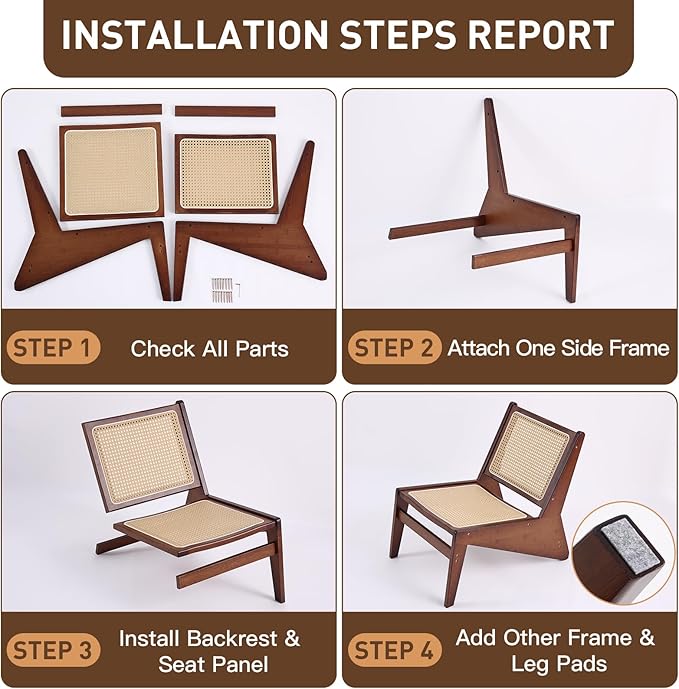 Welnow Mid Century Rattan Accent Chair Bamboo Wood Lounge Chair with Woven Cane Backrest Low Armchair for Living Room Bedroom Balcony or Reading Corner Walnut