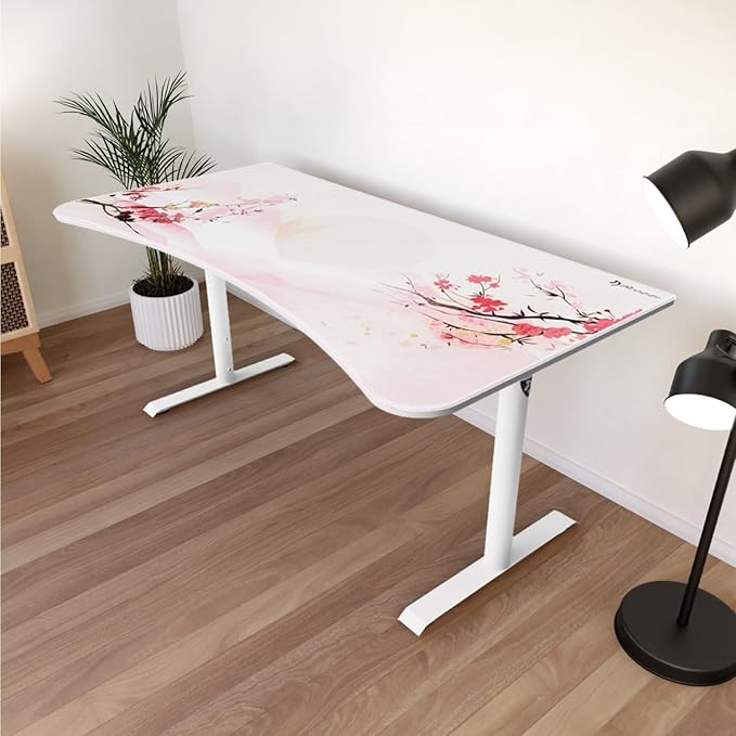Arozzi Arena Special Edition Ultrawide Curved Gaming and Office Desk with Full Surface Water Resistant Desk Mat Custom Monitor Mount Cable Management Cut Outs - Sakura