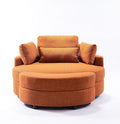 ERYE Oversized Round Accent Barrel Chair with Storage Ottoman and Adjustable Headrest Modern Linen Upholstered Leisure Recliner Armchair for Living Room Bedroom