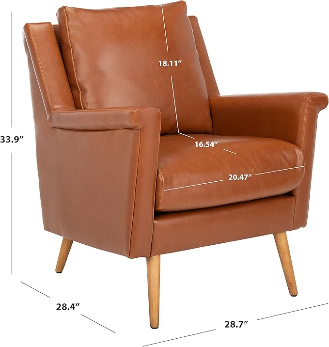 Safavieh Home Astrid Mid-Century Cognac Faux Leather and Natural Arm Chair