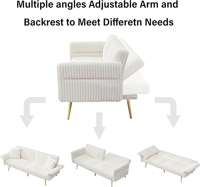79 W Foldable Sofa BedOverstuffed Futon LoveseatComfy Upholstered Sofa Chair with Adjustable Armrests &amp BackrestConvertible Extra Deep Sleeper Sofabed for Living Room (Beige 2 Seat)