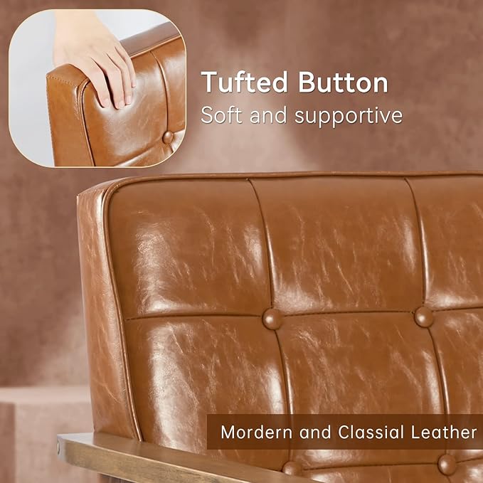 Okeysen Accent Chairs Set of 2 with Side Table Mid Century Modern Accent Chair Retro Wood and Leather Armchairs Side Chair Lounge Reading Comfy Armchair for Living Room Bedroom Office（Brown
