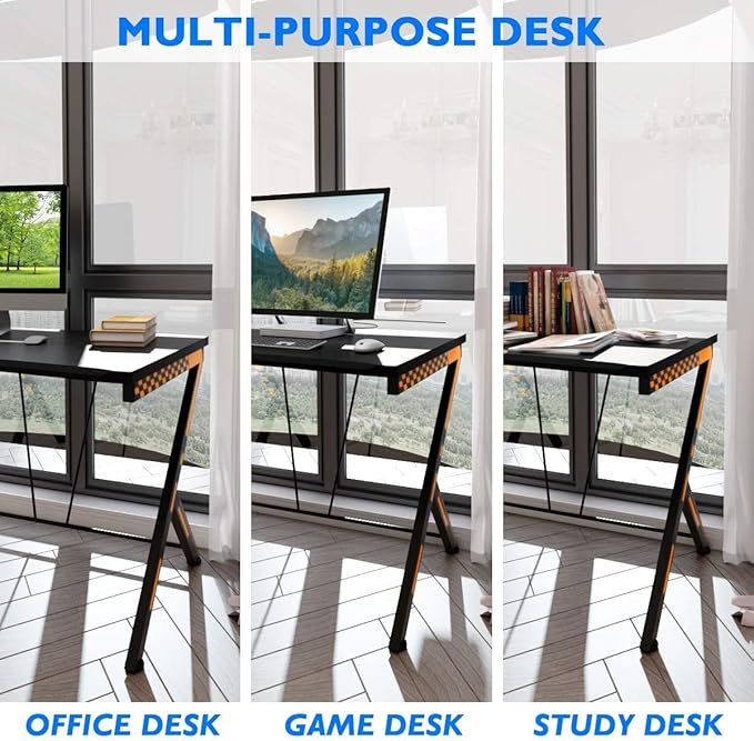 LDAILY Moccha Computer Gaming Desk Computer Desk Workstation Gaming Table for Home Office Black