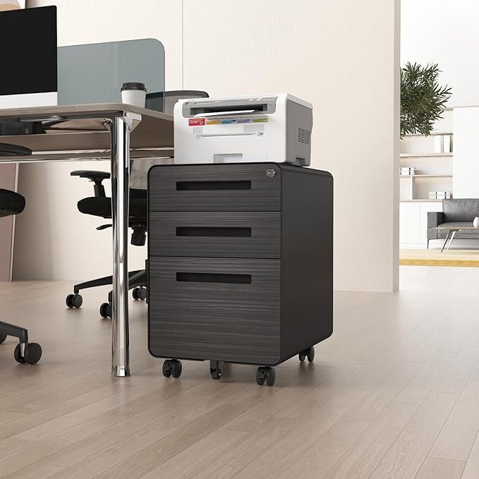3 Drawer Mobile File Cabinet with LockUnder Desk Small Filing Cabinets Storage Organizer for Home5 Wheel Design Office Locking Drawers for Legal/Letter/A4 FilesBlackwood