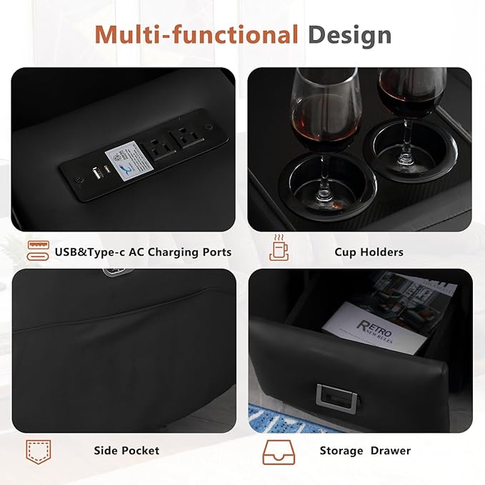 Loveseat Recliner Sofa with Console Flip Middle Backrest Design Manual Reclining Loveseat Sofa with Storage Drawer USB Ports &amp Cup Holders Manual Couch for Living Room Black
