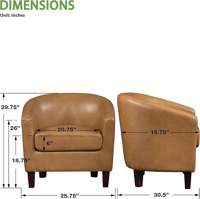OSP Home Furnishings Ethan Tub Accent Chair with Dark Espresso Wood Legs Camel Faux Leather