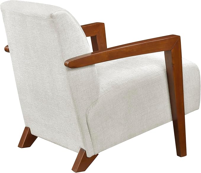 Lexicon Modern Accent Chair with Solid Wood Frame in Chestnut Finish Chenille Fabric Upholstered Living Room Lounge Arm Chair Thick and Comfy Innerspring Seat Cushion Beige
