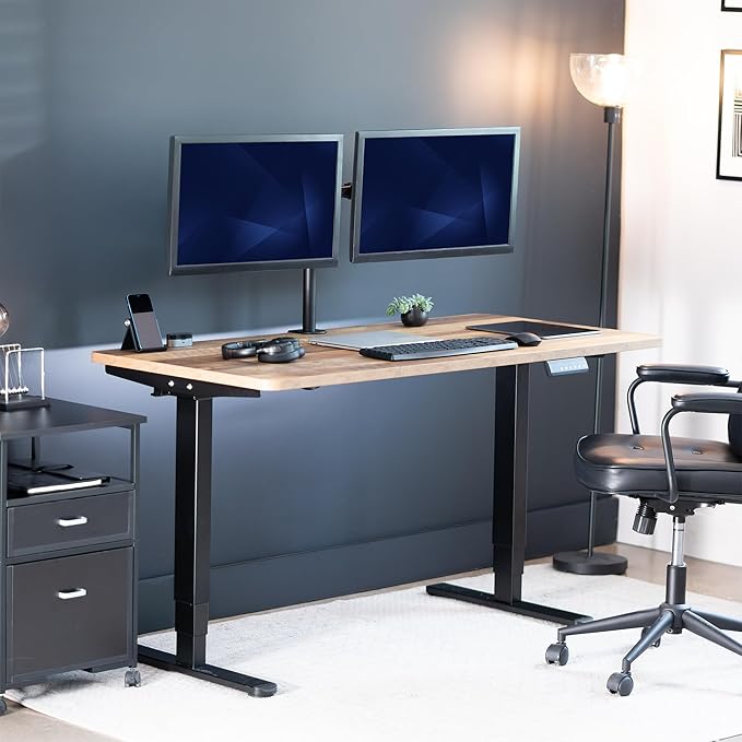 VIVO Electric 55 x 28 in Dual Motor Sit Stand Desk Memory Height Adjustment 2B Series Reclaimed Wood Top Black Frame DESK-KIT-2B55P