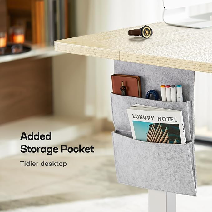 Marsail Standing Desk Adjustable Height Electric Standing Desk with Storage Bag Stand up Desk for Home Office Computer Desk Memory Preset with Headphone Hook 55 * 24 Inch Maple (TZESD8N)