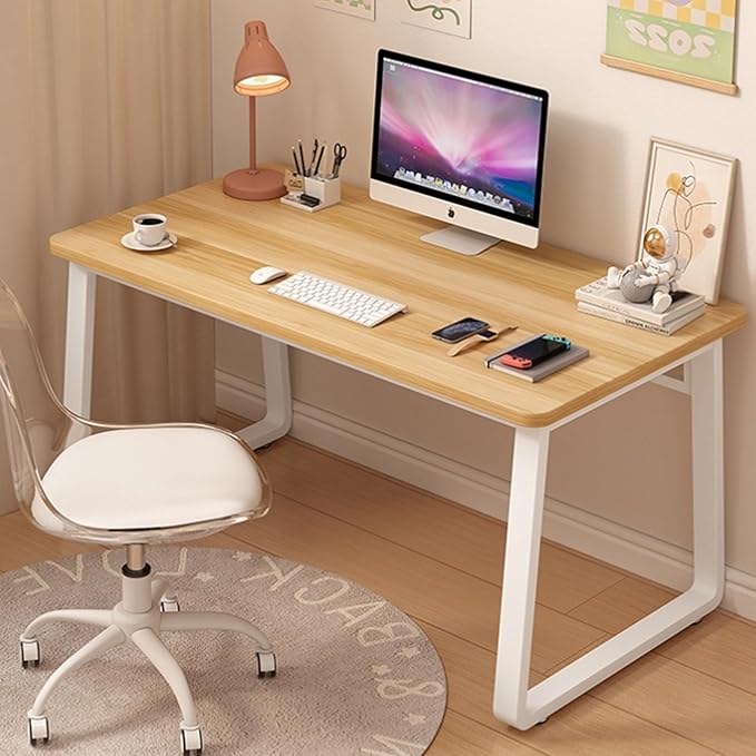 Small Office Computer Desk Writing Desk Waterproof and Scratch-ResistantSturdy Study Writing Desk with Wooden Tabletop and Metal Frame for Bedroom