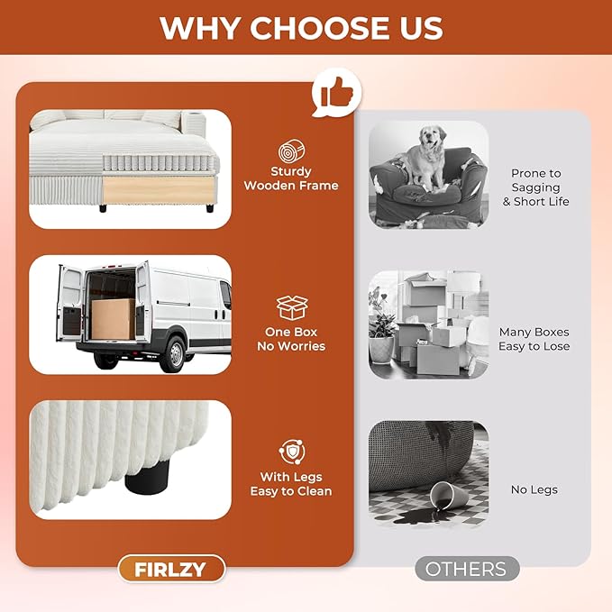 65 Oversized Chaise Lounge Chair Indoor Upholstered Sofa Bed with Pillows &amp 2 Cup Holders Sleeper Couch Comfy Corduroy Recliner Chair for Living Room Movie Room Bedroom White