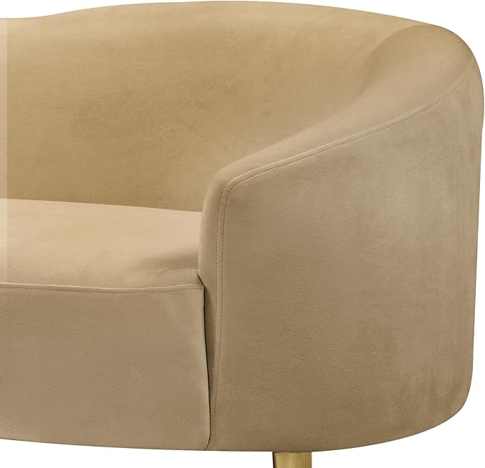 Meridian Furniture 659Camel-L Ritz Collection Modern | Contemporary Upholstered Loveseat with Rich Camel Velvet Gold Metal Legs Curved Contemporary Design 67 W x 31.75 D x 30.5 H Camel