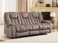 EBELLO Reclining Sofa for Living Room Extra Wide Modern Overstuffed 3 Seat Recliner Manual Sofa Chair with Hidden Armrest Cup Holders Breathable Soft Fabric and Padded Seat Light Brown