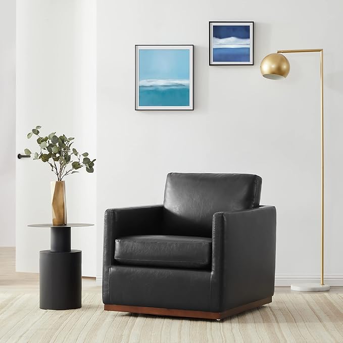 CHITA Swivel Accent Chair Faux Leather FSC Certified Mid Century Modern Arm Chair for Living Room and Bedroom Fully Assembled Black