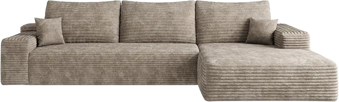 Oversized Chaise Lounge Chair Indoor Upholstered Sofa Bed for Living Room Corduroy Sleeper Couches Comfy Recliner Bedroom Reading Seat - Camel Left Armrest
