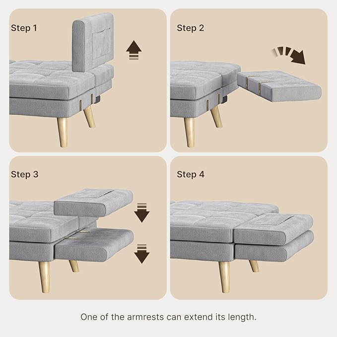 Gizoon 70.9 Sofa Bed Futon Couch Bed with Adjustable Backrest Modern Sleeper Sofa with Removable Armrest for Extended Length Love Seat for Living Room Office and Small Spaces Apartment Grey