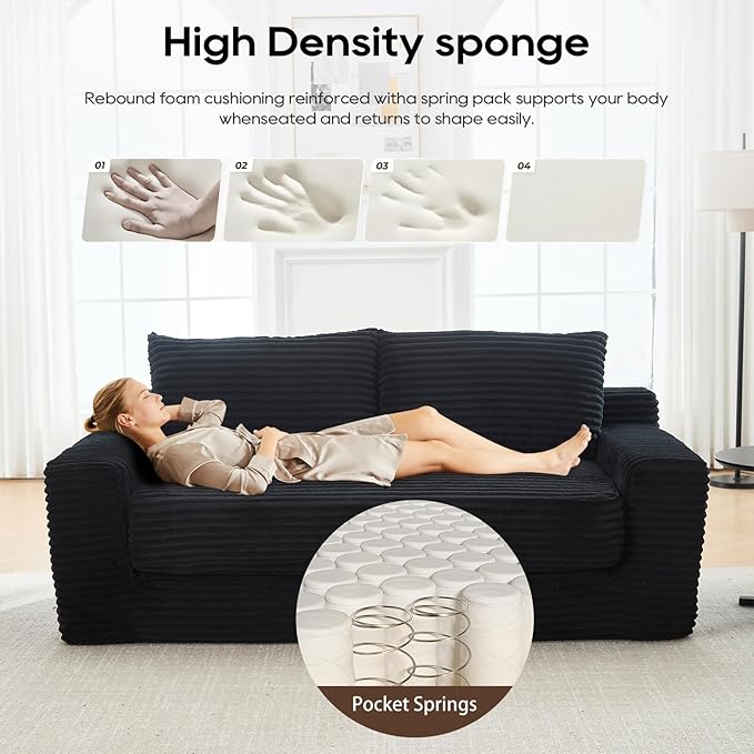 KIVENJAJA 70.87 Boneless Loveseat Sofa Modern 2-in-1 Convertible Sleeper Sofa Comfy Cloud Loveseat Couch Corduroy Small Boneless Couches for Living Room Small Space Bedroom Black