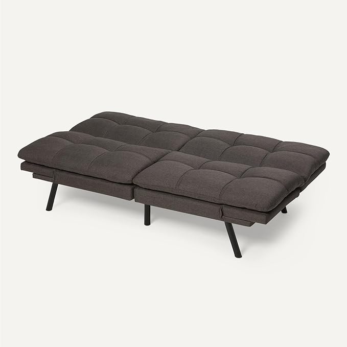 Amazon Basics Futon Sofa Bed Convertible Memory Foam Sofa Couch with Adjustable Positions for Small Living Room Office Apartment Dark Grey Linen Fabric