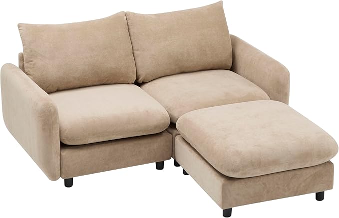 Merax 69 3-Piece L Shaped Modular Sectional Sofa with Ottoman Free Combination Velvet Upholstered Sofa Couch with Removable Cushions and Pillow Back for Living Room Office Easy Assembly Camel