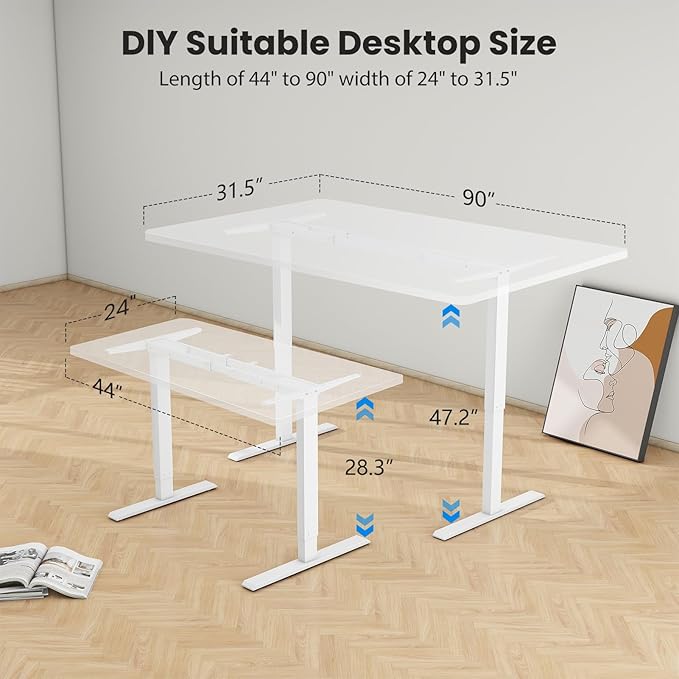Dual Motor Electric Standing Desk Frame- Heavy Duty Height Adjustable Desk Legs Sit to Stand Up Desk Base 4 Memory Settings Controller for Adjustable Desktop Sizes Over 300 lbs Load Capacity