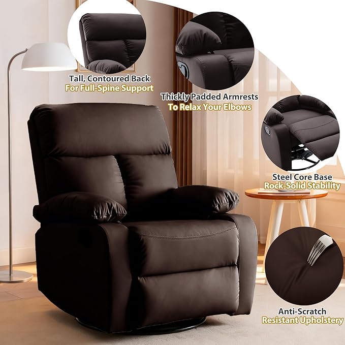 Swivel Rocker Recliner Rocking Recliners Chair for Small Spaces Small Rocker Recliner Chair Nursery Rocking Chairs for Living Room RV Nursery Brown