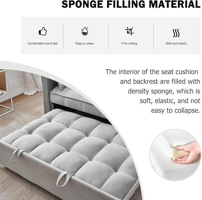 Futon Sofa Bed 3 in 1 Sleeper Sofa Couch Bed with Armrests Storage Pockets and 2 Pillows Adjustable Backrest Sofa Bed Couch for Living Room Bedroom OfficeReading Room(Grey)