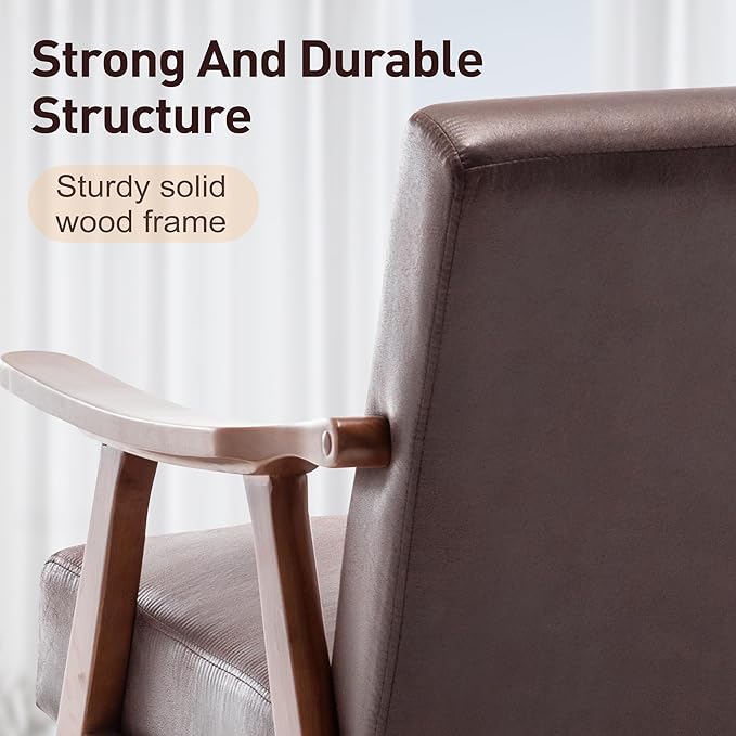 Furniliving Upholstered PU Leather Accent Chair Living Room Arm Chair with Solid Wood Frame Wingback Lounge Armchairs for Bedroom Reading Room Indoor &amp Outdoor Dark Brown